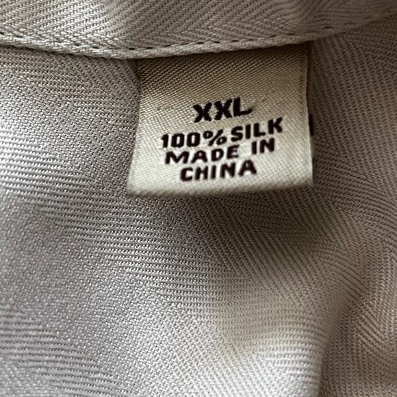 TOMMY BAHAMA XXL 100% Silk Button Up Shirt Floral Damask Prt Ivory Short Sleeve - Picture 10 of 11